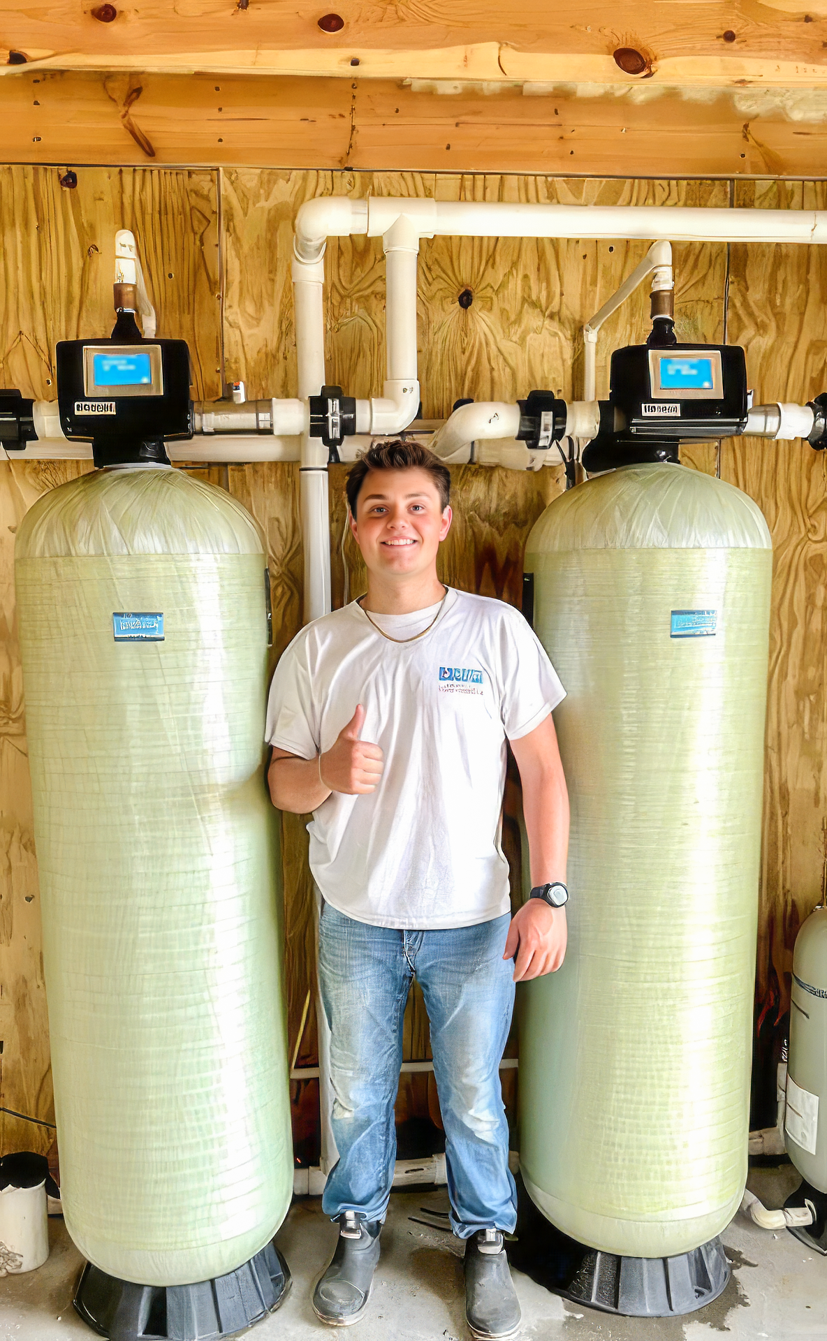 Original photo of Southeast Water Solutions maintaining a water softening system.